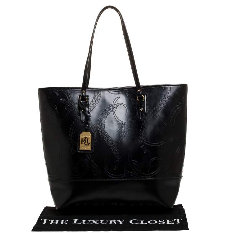 Pre Owned Ralph Lauren Black Equestrian Embossed Leather Belmar Tote