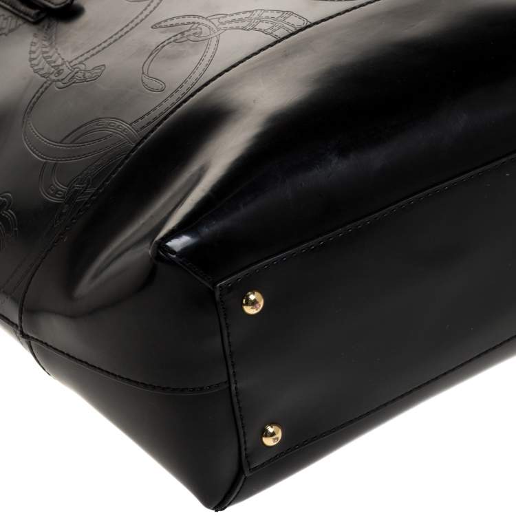 Pre Owned Ralph Lauren Black Equestrian Embossed Leather Belmar Tote