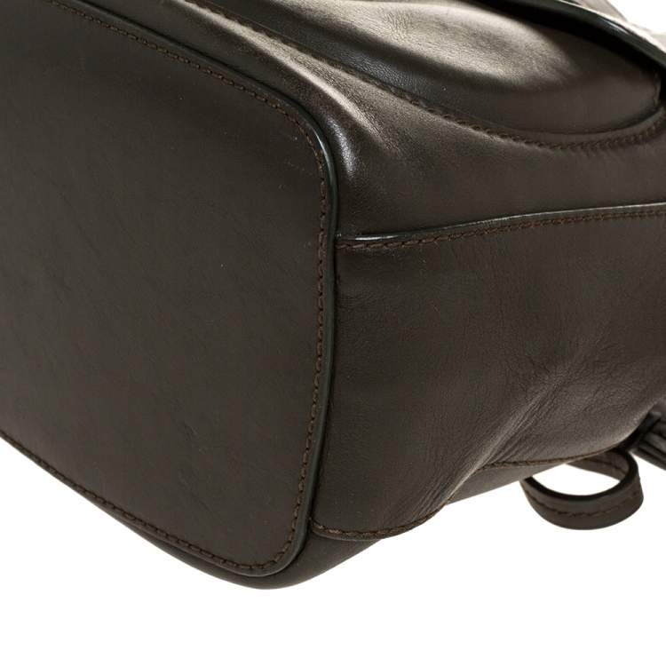 Pre Owned Ralph Lauren Olive Green Leather Ricky Drawstring Bucket Bag