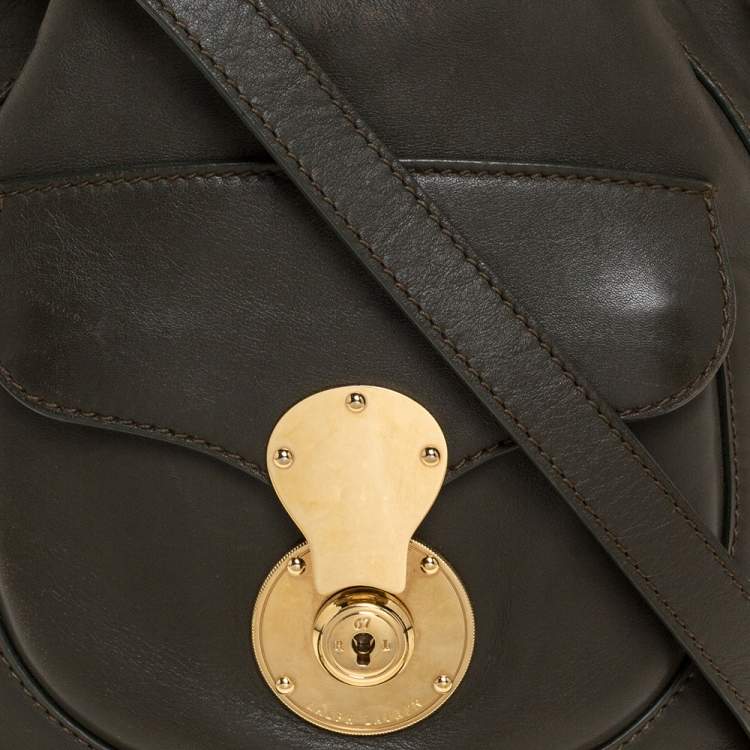 Pre Owned Ralph Lauren Olive Green Leather Ricky Drawstring Bucket Bag