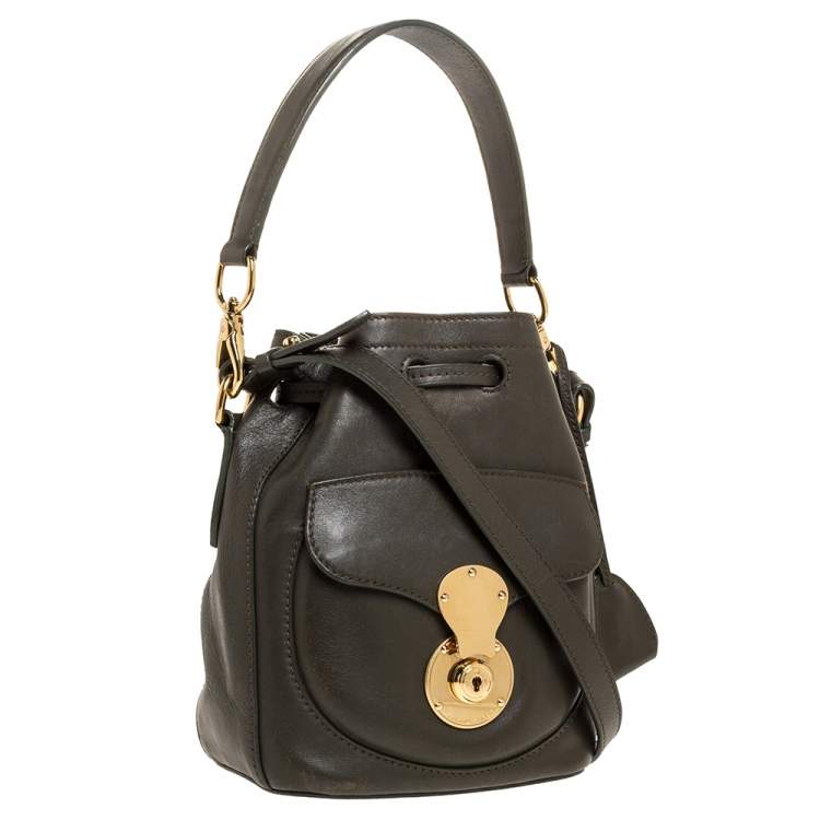 Pre Owned Ralph Lauren Olive Green Leather Ricky Drawstring Bucket Bag