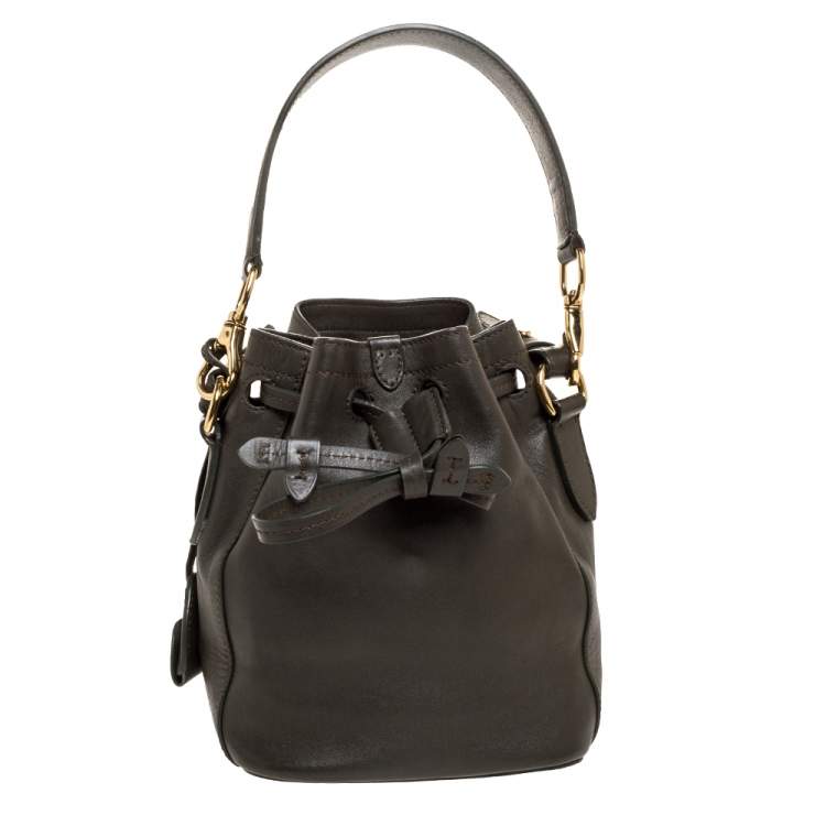 Pre Owned Ralph Lauren Olive Green Leather Ricky Drawstring Bucket Bag