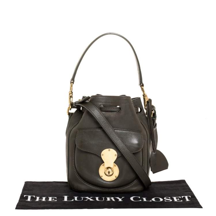 Pre Owned Ralph Lauren Olive Green Leather Ricky Drawstring Bucket Bag
