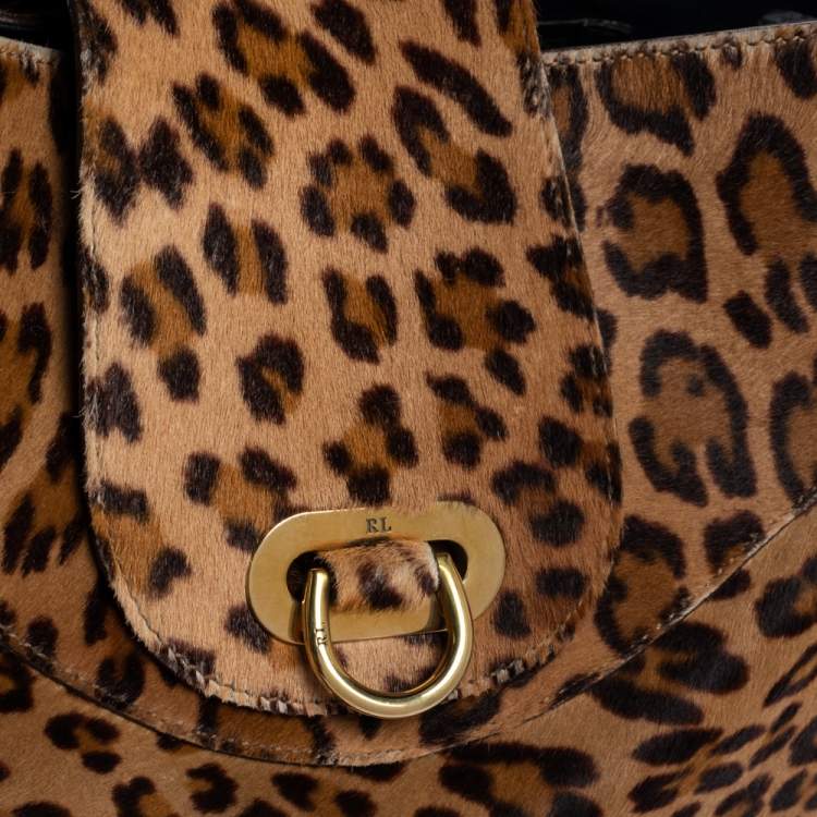 Pre Owned Ralph Lauren Beige Leopard Print Calfhair Hobo