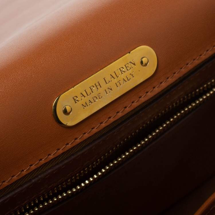 Pre Owned Ralph Lauren Yellow/Brown Printed Nylon and Leather Equestrian Flap Crossbody Bag