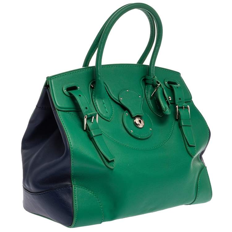 Pre Owned Ralph Lauren Green/Blue Leather Ricky Tote