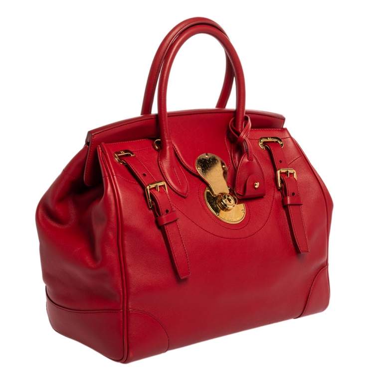 Pre Owned Ralph Lauren Red Leather Ricky 32 Tote