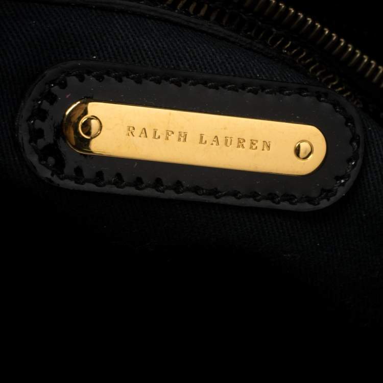 Pre Owned Ralph Lauren Black Printed Canvas and Patent Leather Buckle Tote