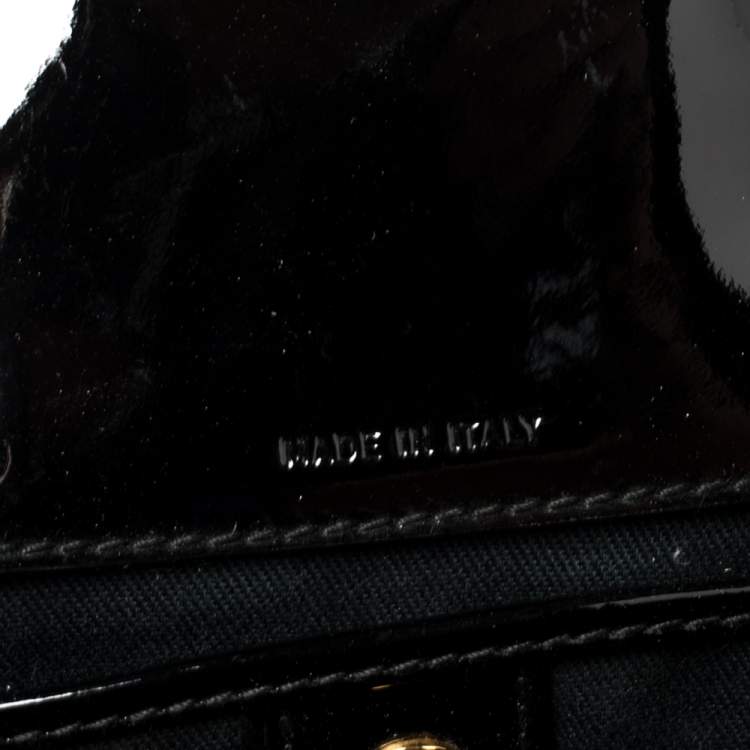 Pre Owned Ralph Lauren Black Printed Canvas and Patent Leather Buckle Tote