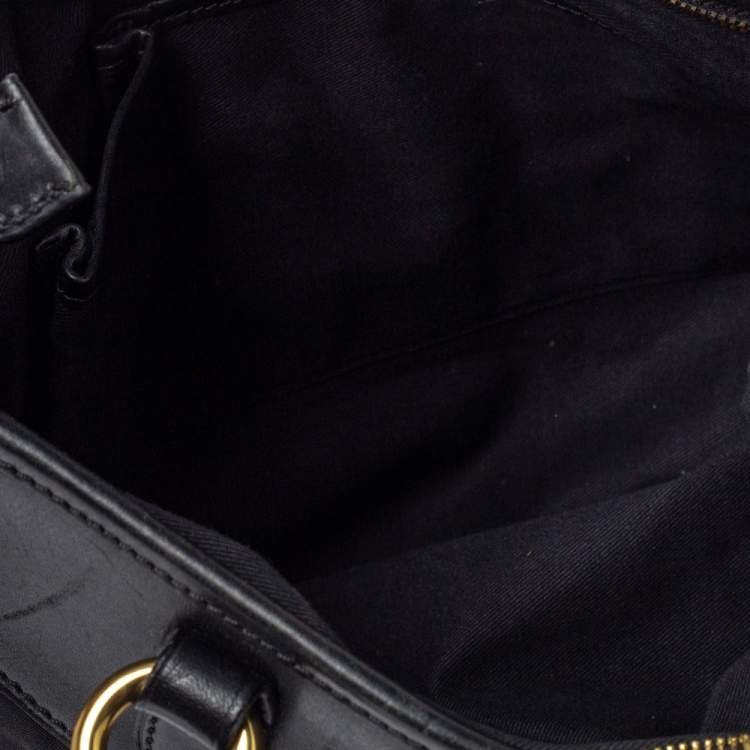 Pre Owned Ralph Lauren Black Equestrian Print Nylon and Leather Hobo