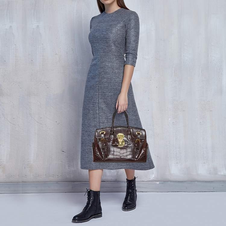 Pre Owned Ralph Lauren Plum Crocodile Ricky Tote