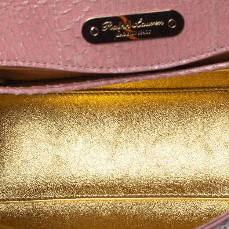 Pre Owned Ralph Lauren Pink Snakeskin Mini Tiffin Top Handle Bag