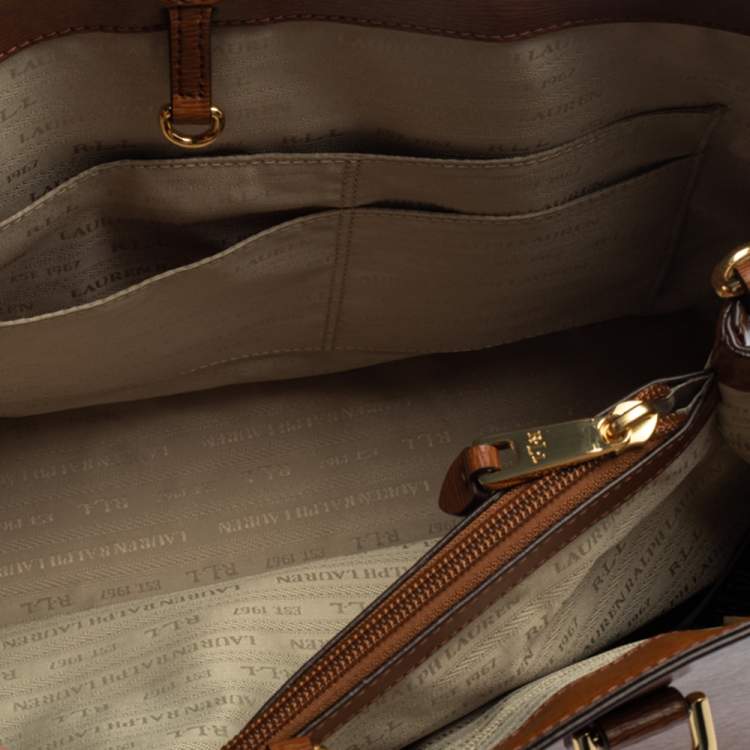 Pre Owned Ralph Lauren Brown Leather Front Pocket Tote
