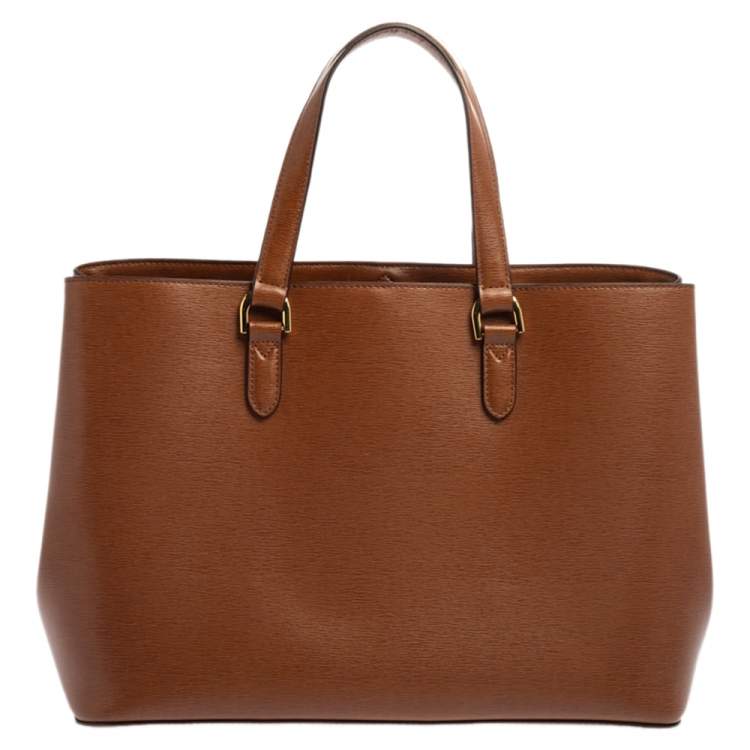 Pre Owned Ralph Lauren Brown Leather Front Pocket Tote