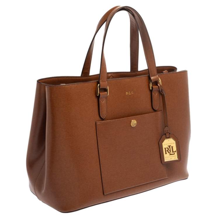Pre Owned Ralph Lauren Brown Leather Front Pocket Tote