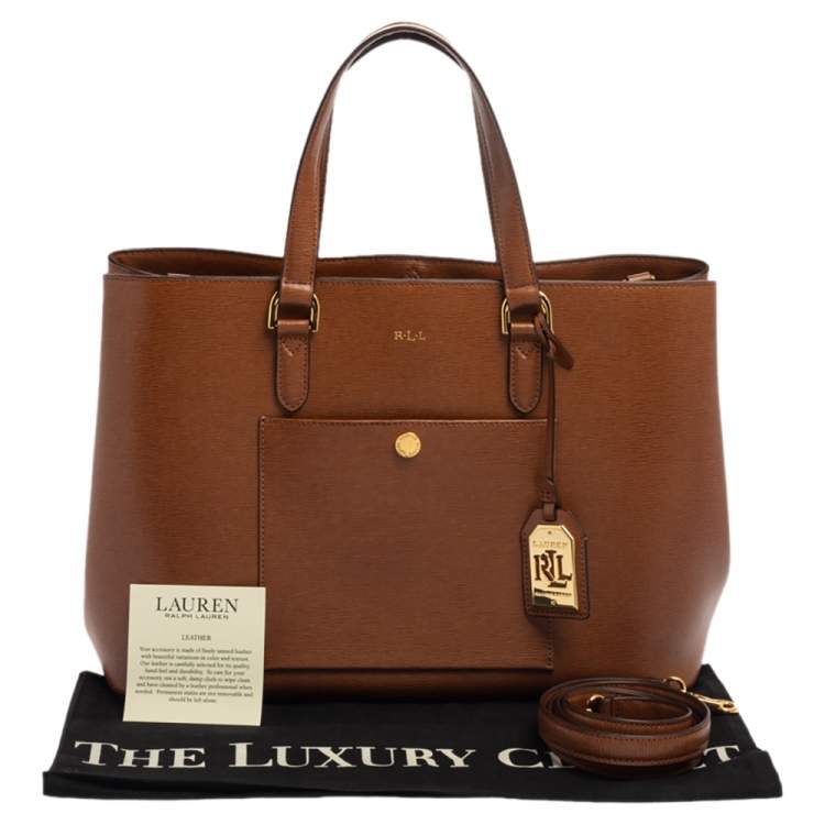 Pre Owned Ralph Lauren Brown Leather Front Pocket Tote
