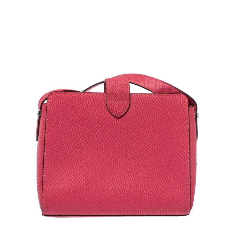 Pre Owned RLL Lauren Ralph Lauren Pink Textured Leather Charleston Shoulder Bag