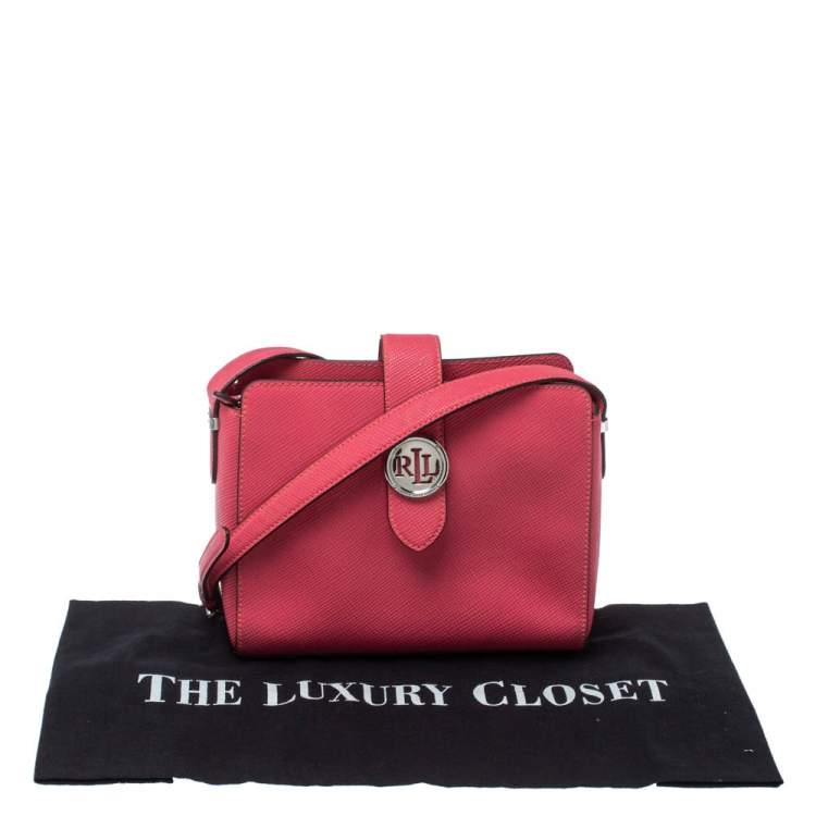 Pre Owned RLL Lauren Ralph Lauren Pink Textured Leather Charleston Shoulder Bag