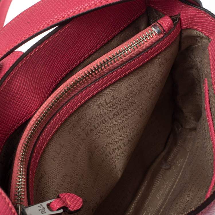 Pre Owned RLL Lauren Ralph Lauren Pink Textured Leather Charleston Shoulder Bag