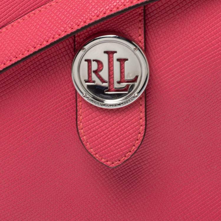 Pre Owned RLL Lauren Ralph Lauren Pink Textured Leather Charleston Shoulder Bag