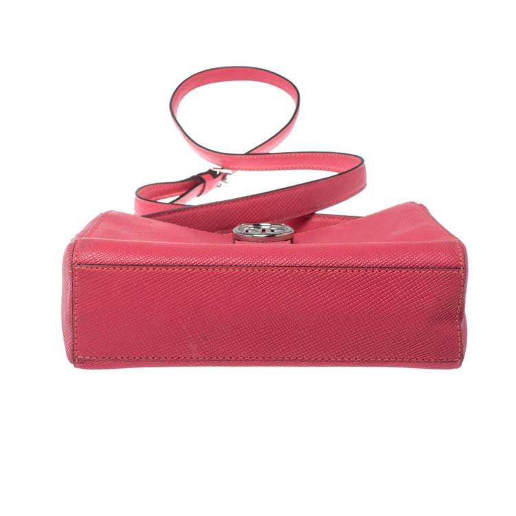 Pre Owned RLL Lauren Ralph Lauren Pink Textured Leather Charleston Shoulder Bag