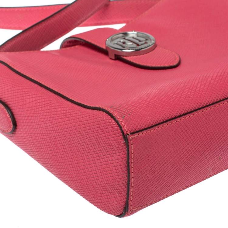 Pre Owned RLL Lauren Ralph Lauren Pink Textured Leather Charleston Shoulder Bag