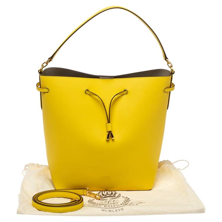 Pre Owned Ralph Lauren Yellow Leather Debby Bucket Drawstring Bag