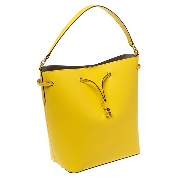 Pre Owned Ralph Lauren Yellow Leather Debby Bucket Drawstring Bag