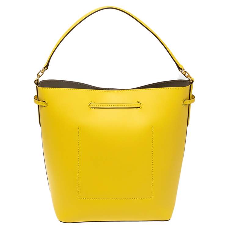 Pre Owned Ralph Lauren Yellow Leather Debby Bucket Drawstring Bag