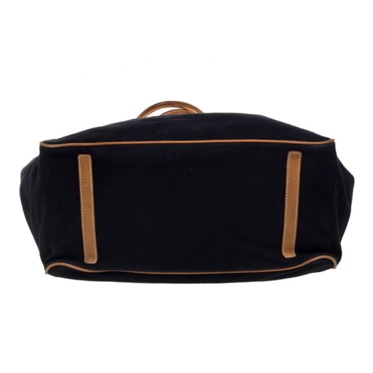 Pre Owned Ralph Lauren Black/Brown Leather Canvas Shopper Tote