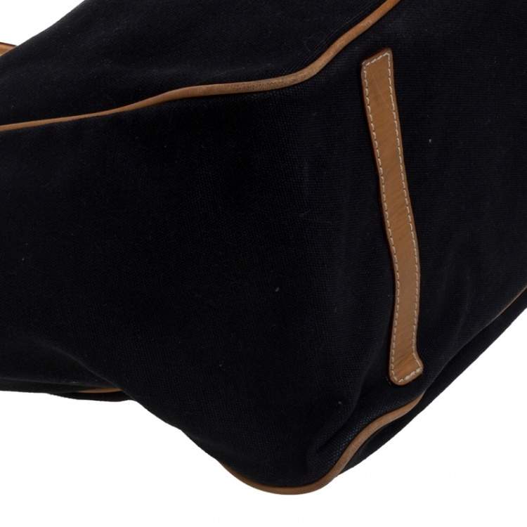 Pre Owned Ralph Lauren Black/Brown Leather Canvas Shopper Tote