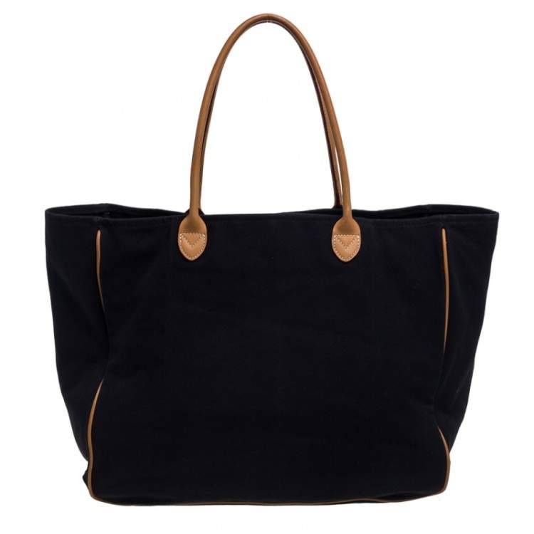 Pre Owned Ralph Lauren Black/Brown Leather Canvas Shopper Tote
