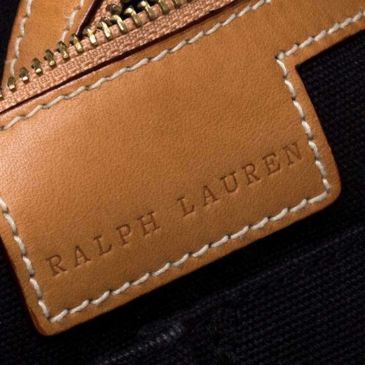 Pre Owned Ralph Lauren Black/Brown Leather Canvas Shopper Tote
