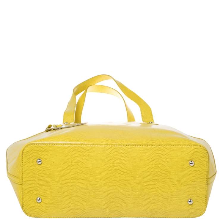 Pre Owned Ralph Lauren Yellow Lizard Embossed Leather Tote