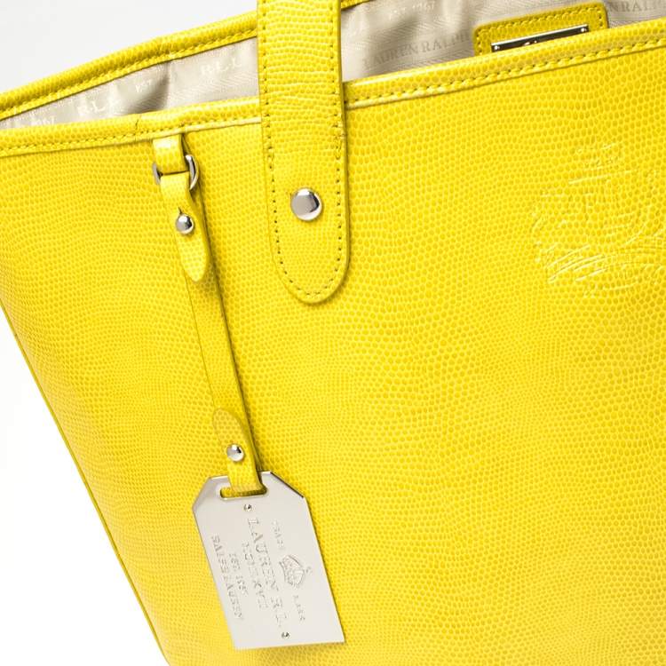 Pre Owned Ralph Lauren Yellow Lizard Embossed Leather Tote