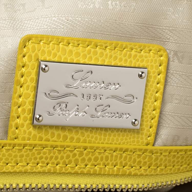 Pre Owned Ralph Lauren Yellow Lizard Embossed Leather Tote
