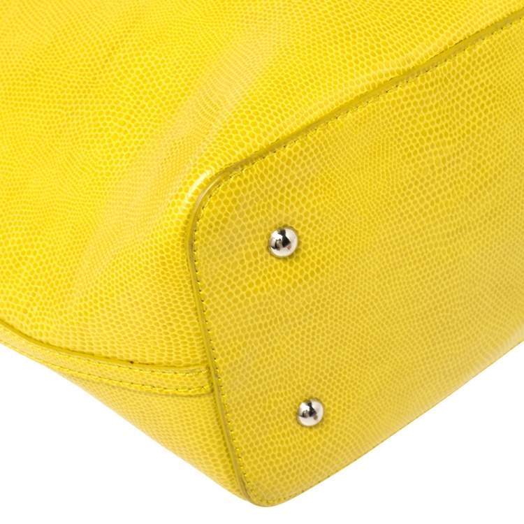 Pre Owned Ralph Lauren Yellow Lizard Embossed Leather Tote