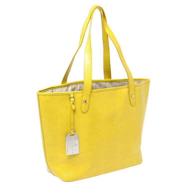 Pre Owned Ralph Lauren Yellow Lizard Embossed Leather Tote