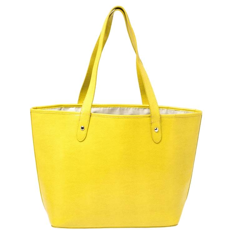 Pre Owned Ralph Lauren Yellow Lizard Embossed Leather Tote
