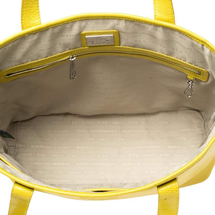 Pre Owned Ralph Lauren Yellow Lizard Embossed Leather Tote