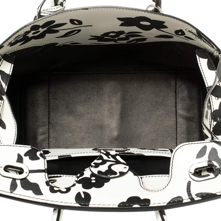 Pre Owned Ralph Lauren White/Black Floral Print Soft Leather Ricky Tote