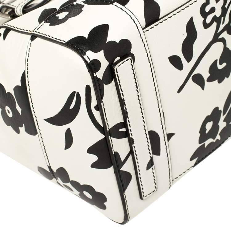 Pre Owned Ralph Lauren White/Black Floral Print Soft Leather Ricky Tote