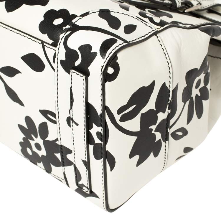 Pre Owned Ralph Lauren White/Black Floral Print Soft Leather Ricky Tote