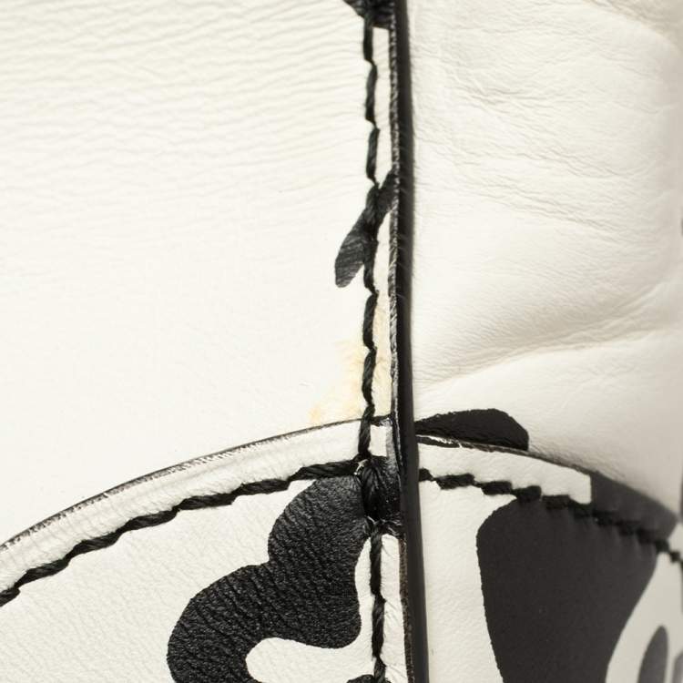 Pre Owned Ralph Lauren White/Black Floral Print Soft Leather Ricky Tote