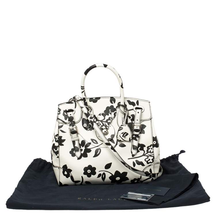 Pre Owned Ralph Lauren White/Black Floral Print Soft Leather Ricky Tote