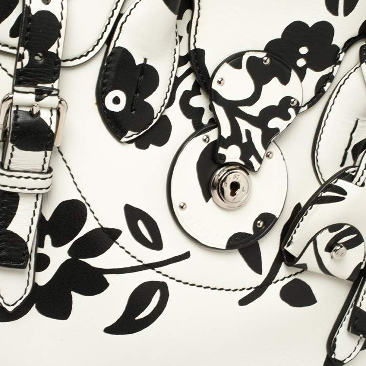 Pre Owned Ralph Lauren White/Black Floral Print Soft Leather Ricky Tote
