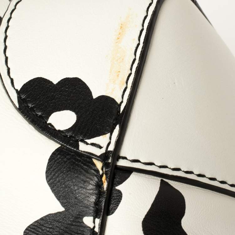 Pre Owned Ralph Lauren White/Black Floral Print Soft Leather Ricky Tote