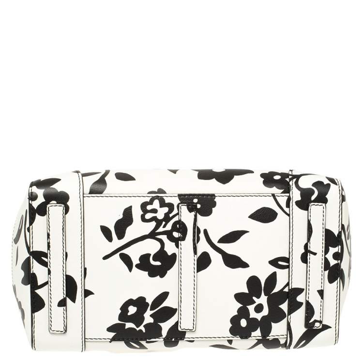 Pre Owned Ralph Lauren White/Black Floral Print Soft Leather Ricky Tote