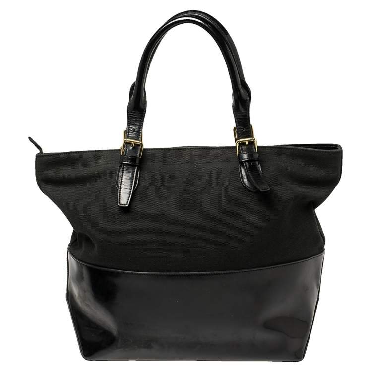 Pre Owned Ralph Lauren Black Patent Leather and Canvas Shopper Tote