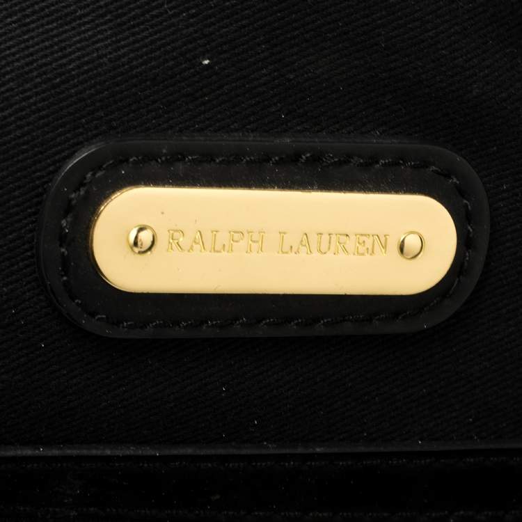 Pre Owned Ralph Lauren Black Patent Leather and Canvas Shopper Tote